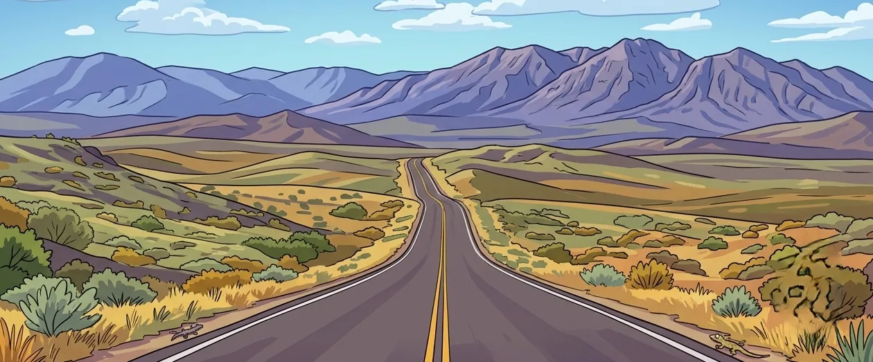 Illustration of a long open road stretching toward distant mountains, symbolising the journey that led to Flookup Data Wrangler
